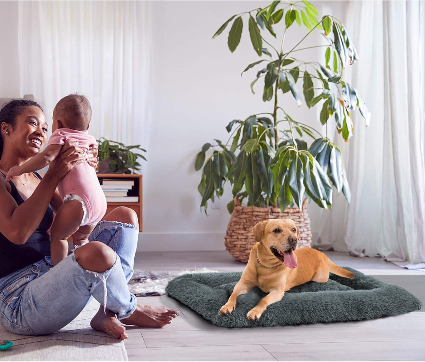 Calming Fluffy Dog & Cat Bed – Faux Fur Kennel Mat, Machine Washable, Anti-Slip, Comfy Pet Bed for Large & Medium Dogs