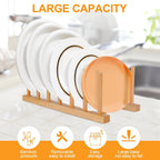 2-Pack Bamboo Wooden Dish Racks, Vertical Plate & Pot Holders for Kitchen Cabinet, Bowls, Cups, Lids, Cutting Boards & Books