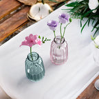 Colorful Glass Bud Vases Set, 3 Pack Small Ribbed Vase, Vintage Vases for Table Decorations, Wedding, Party, Receptions, Home Decor