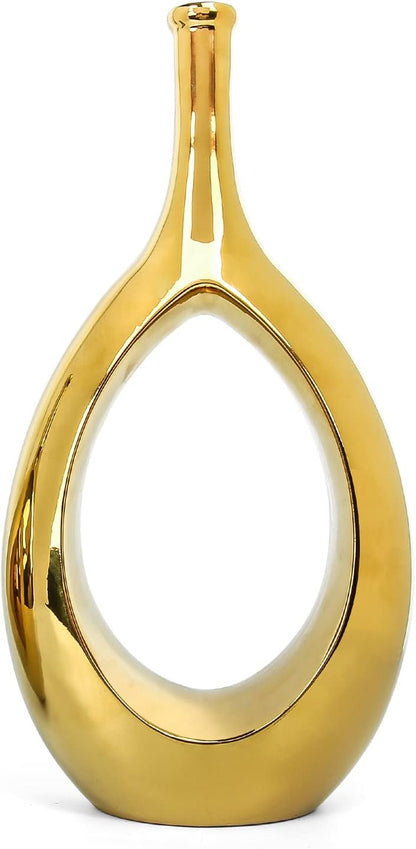 10" White Ceramic Vase for Modern Living Room, Bedroom, Kitchen Decor - Decorative Flower Vase