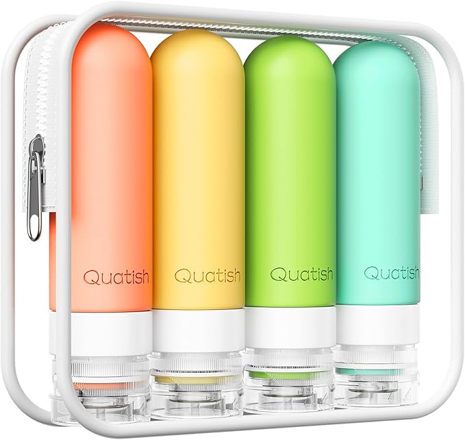 4-Pack Travel Bottles for Toiletries – Leak-Proof 3oz BPA-Free Silicone Shampoo, Conditioner & Lotion Bottles, TSA Approved