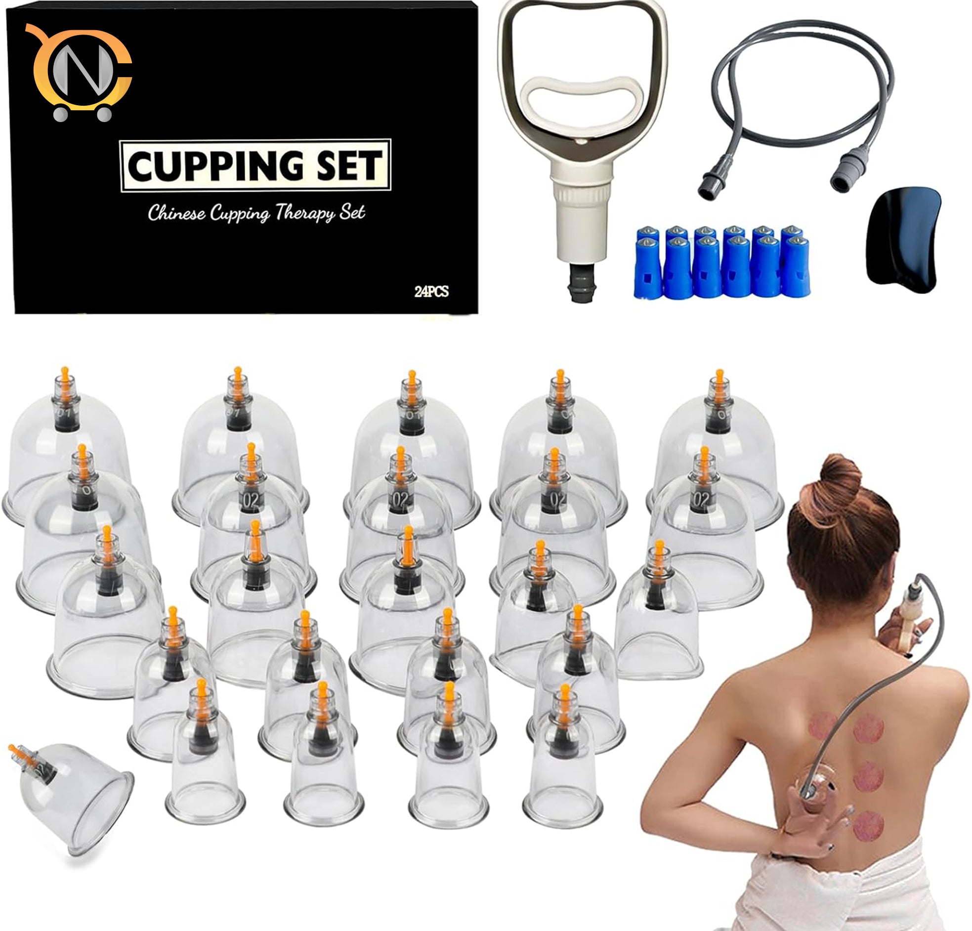 24-Piece Cupping Set Vacuum Massage Cups with Manual Pump for Back Therapy Cupping Therapy Set