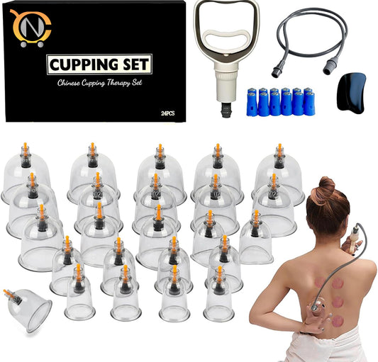 24-Piece Cupping Set Vacuum Massage Cups with Manual Pump for Back Therapy Cupping Therapy Set