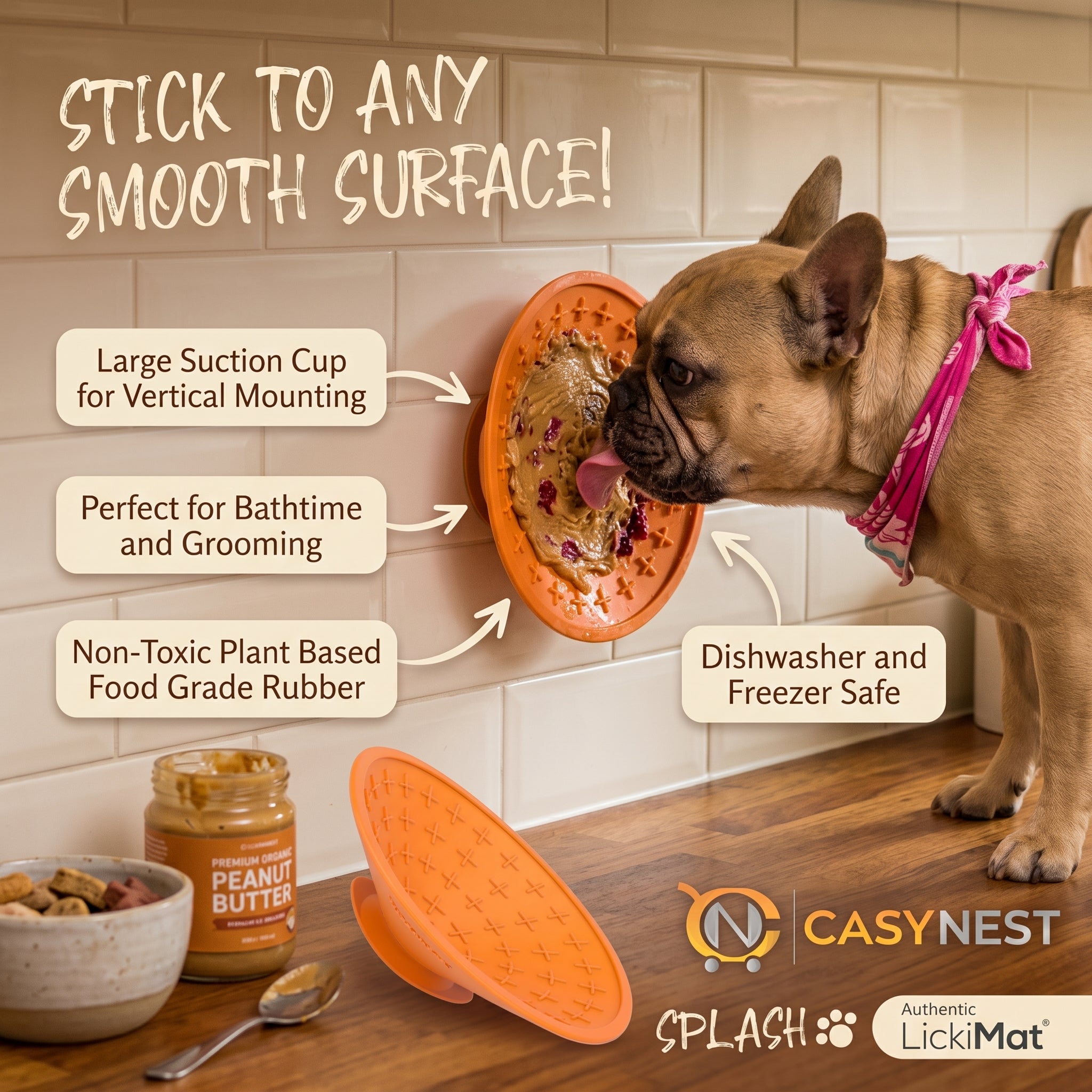 Dog Slow Feeder Lick Mat with Peanut Butter for Interactive Feeding