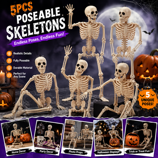 5 Pack 16 Inch Posable Halloween Skeleton Decorations