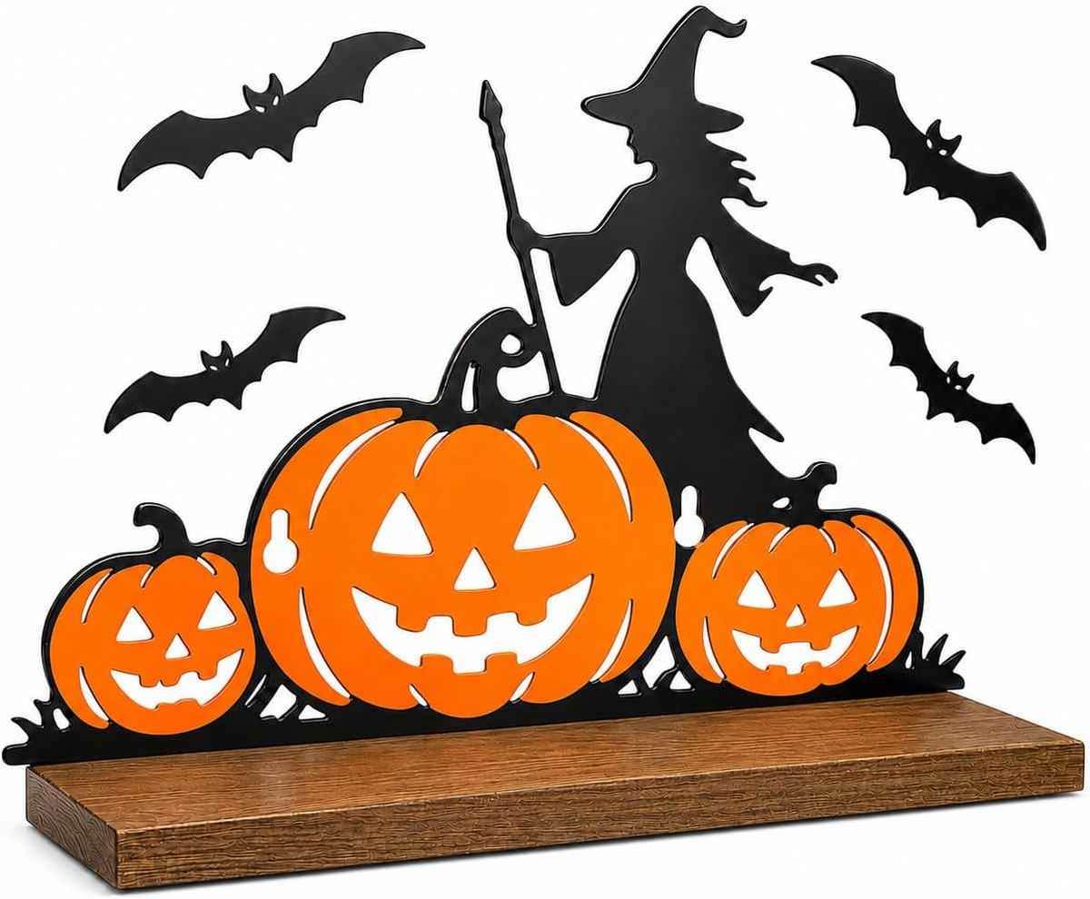 Pracaniz Halloween Display Shelf, 11-Inch Witch Pumpkin Bat Mantel Decor