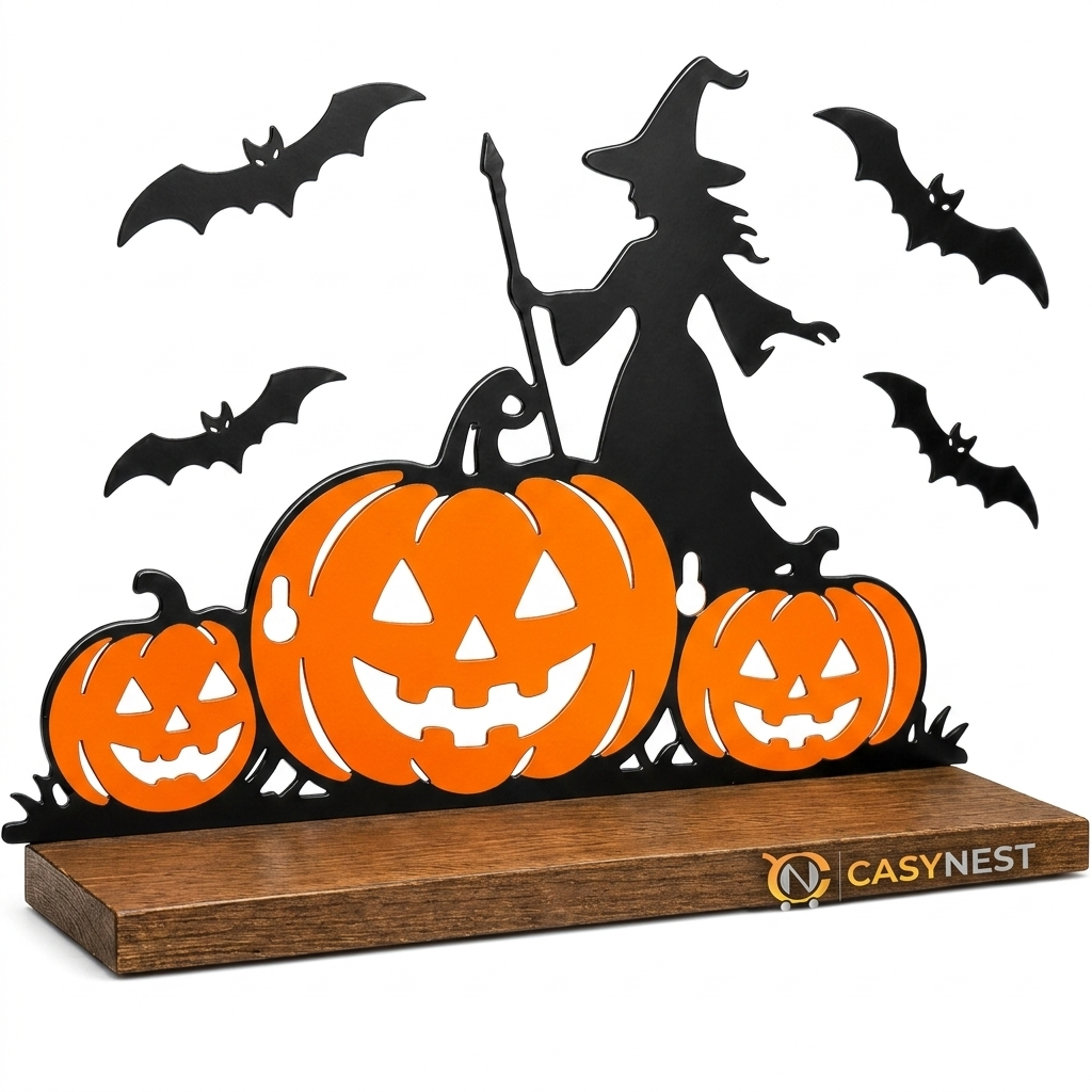 Halloween Display Shelf 11 Inch Witch Pumpkin Bat Decor