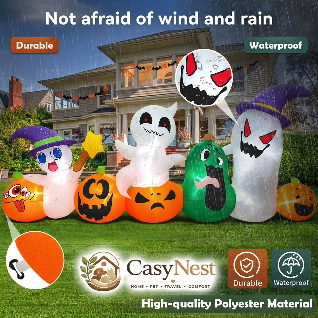 8 FT Halloween inflatable ghost with pumpkin and LED lights for outdoor yard decor