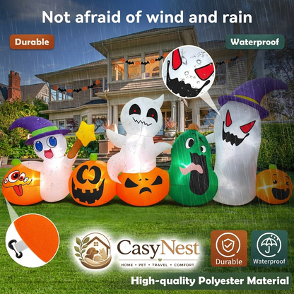 8 FT Halloween inflatable ghost with pumpkin and LED lights for outdoor yard decor