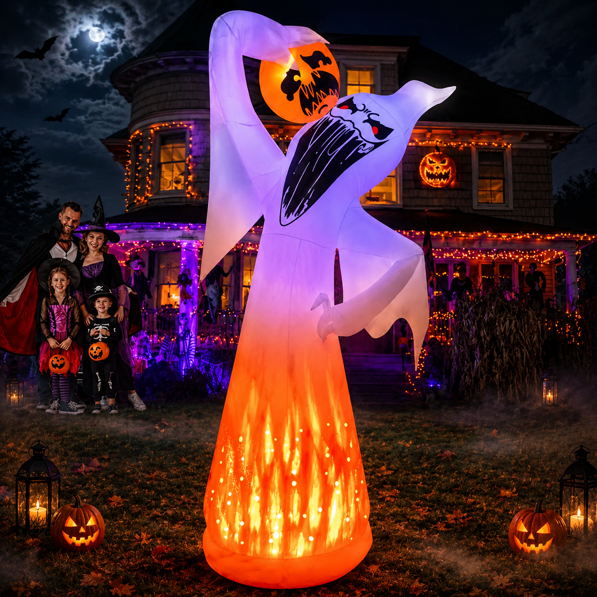10 Ft Halloween Blow Up Ghost with Pumpkin