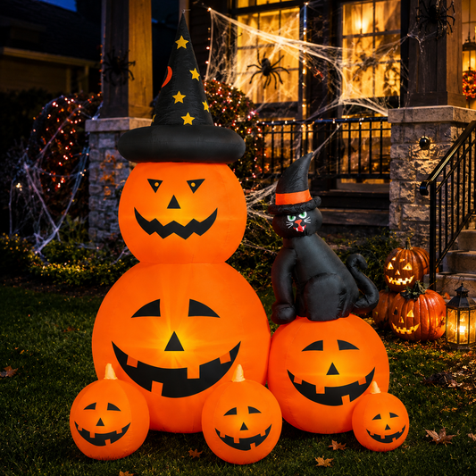 6 Ft Halloween Inflatable Ghost Pumpkin and Black Cat with LED Lights