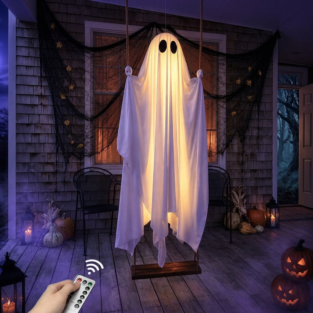 5.3 FT hanging swing ghost Halloween decoration for outdoor yard and porch decor