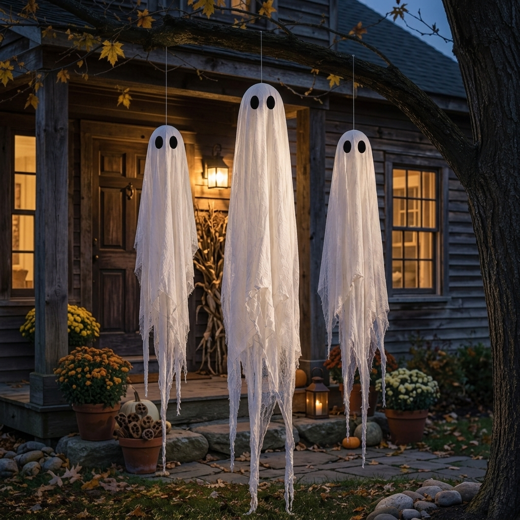 Outdoor Halloween ghost swing decoration for porch lawn and garden display