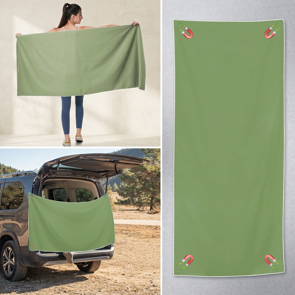 Blue quick-dry microfiber towel with magnetic closure for beach and pool use