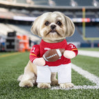 Small dog wearing a funny basketball player Halloween costume