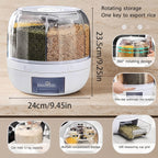Gray rotating food storage bin for rice grains beans and other dry foods