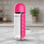 600ml water bottle with integrated medicine organizer for convenient outdoor use