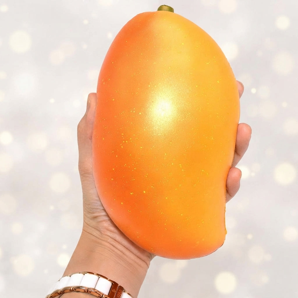 Jumbo mango-shaped fidget toy with soft PU foam and realistic fruit design