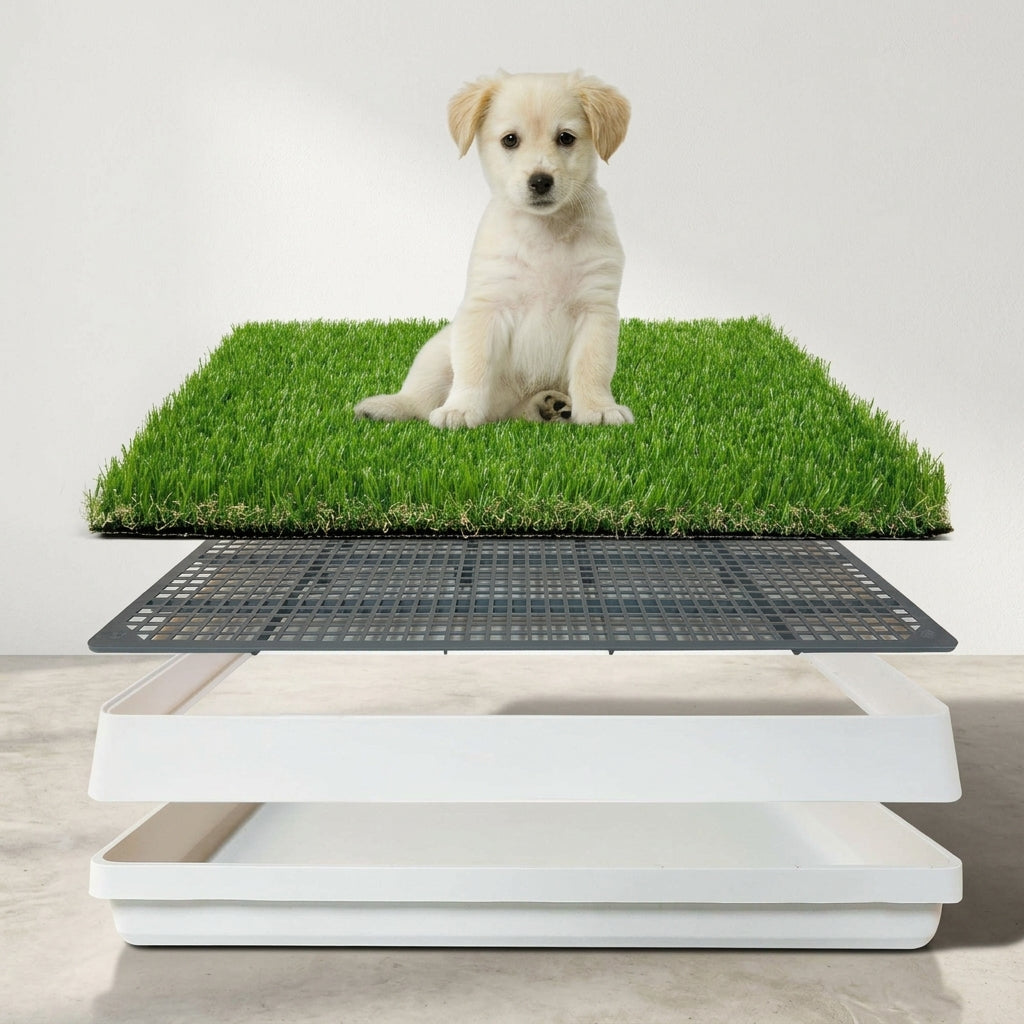 Dog grass pad with tray for indoor puppy potty training and artificial grass