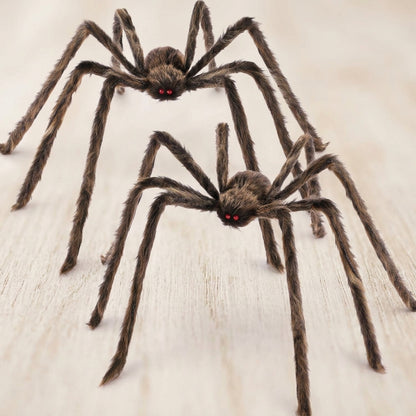 Large black hairy spiders for spooky Halloween decorations