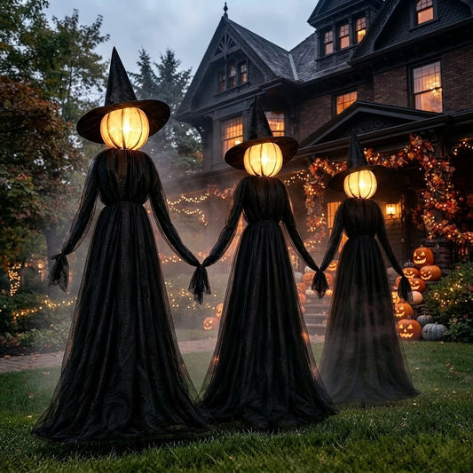 5 ft Halloween witch decorations set of three with glowing faces