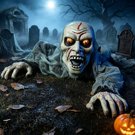 44 inch Halloween zombie groundbreaker with glowing eyes