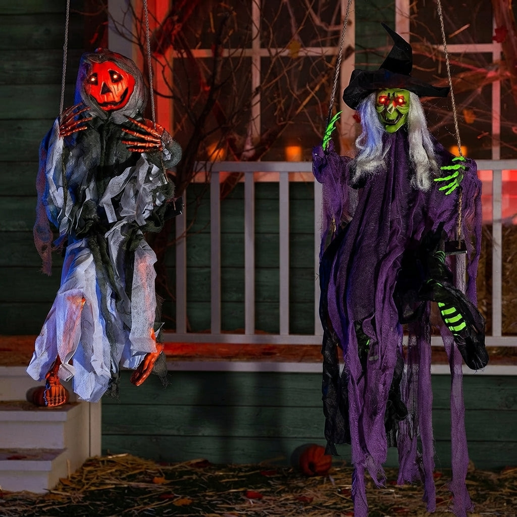 JOYIN 2 pack Halloween hanging pumpkin and witch decorations