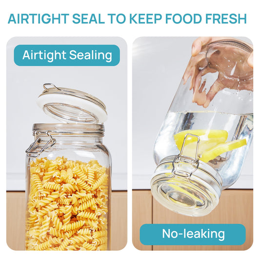 78Oz Airtight Glass Jars with Lids,  3 PCS Food Storage Canister, Square Mason Jar Containers
