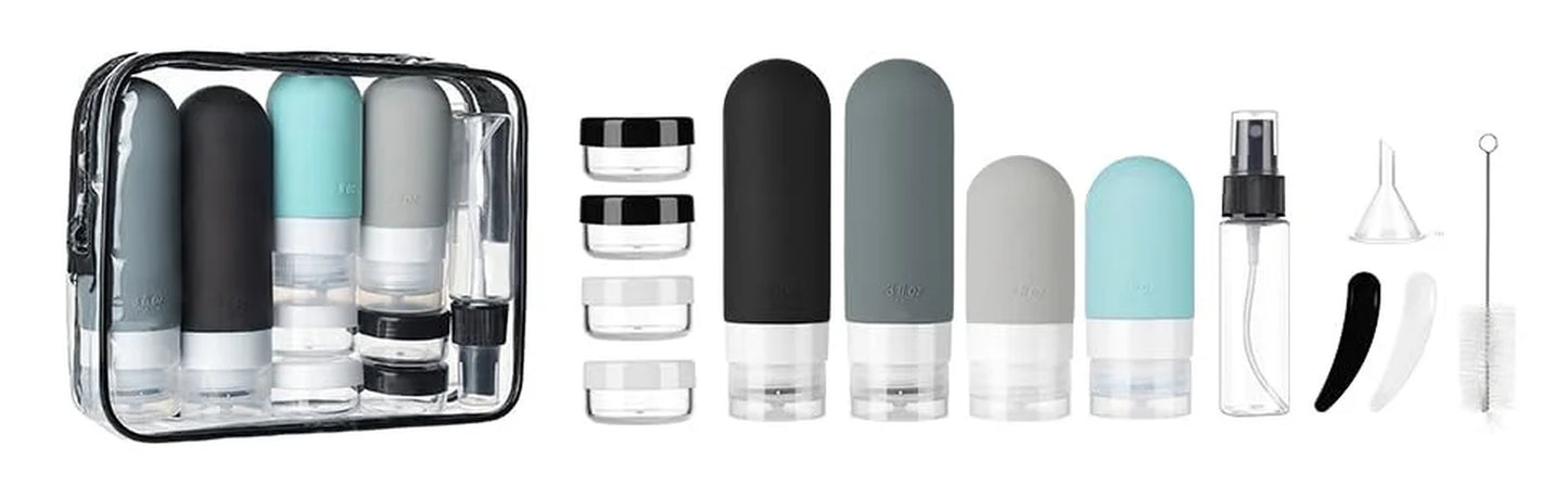 16 Pcs Travel Bottles for Toiletries, Leak Proof Refillable Travel Containers, Travel Essentials Silicone Toiletry Bottles (Grey)