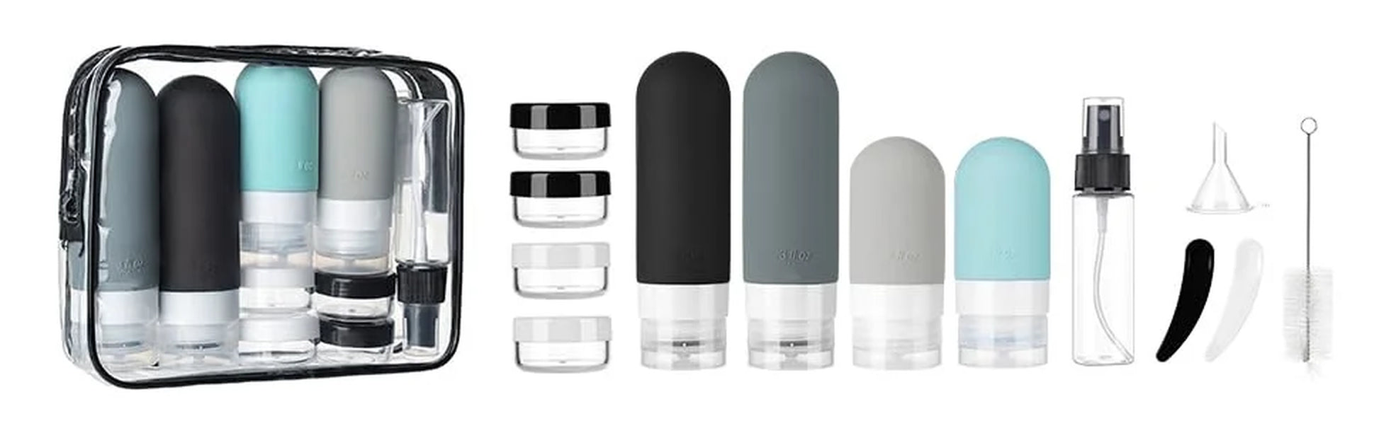 16 Pcs Travel Bottles for Toiletries, Leak Proof Refillable Travel Containers, Travel Essentials Silicone Toiletry Bottles (Grey)