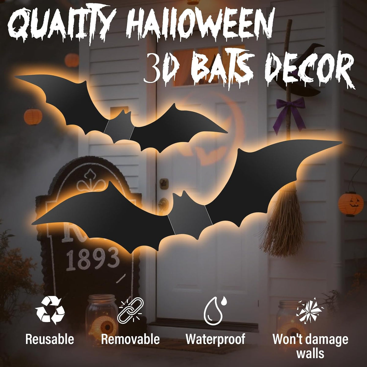 Black PVC bat stickers for Halloween indoor decoration