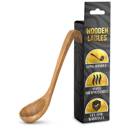 Bamboo Soup Ladle – Wooden Serving Spoon with Long Handle – Olive Wood Cooking Utensil – Durable & Natural Kitchen Tool