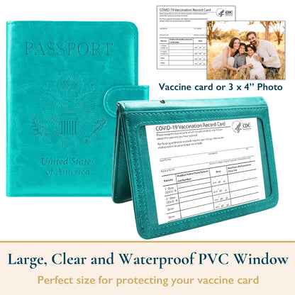 Passport Holder – RFID Blocking Travel Wallet with Cash & Vaccine Card Holder, Waterproof PU Leather Passport Case for Men & Women 