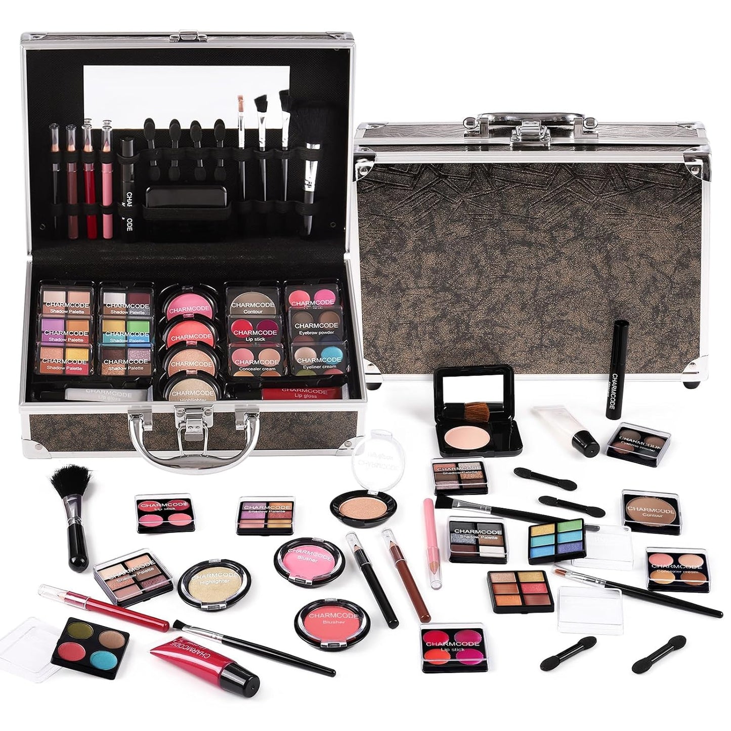 Makeup Kit for Teen Girls & Women, Full Beauty Train Case with Starter Cosmetic Set – Eyeshadow, Lip Gloss, Blush, Highlighter, Brushes & More (Purple)