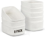 8 Pack Small Storage Baskets for Organizing, Woven Rope Bins for Bathroom, Closet, Shelf Organizer, Cute Cube Decorative Box for Towels, Baby Nursery, Toys, Gift Empty Baskets - 11.5"X7.5"X4.7"-Brown