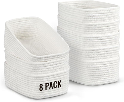 8 Pack Small Storage Baskets for Organizing, Woven Rope Bins for Bathroom, Closet, Shelf Organizer, Cute Cube Decorative Box for Towels, Baby Nursery, Toys, Gift Empty Baskets - 11.5"X7.5"X4.7"-Brown