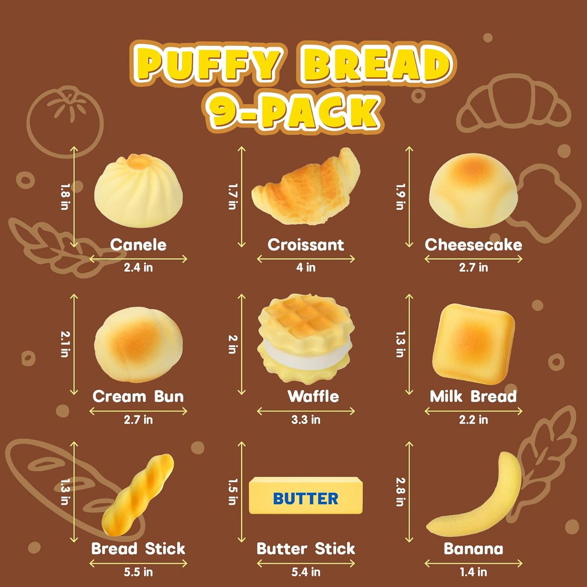 Butter Squishy Toys 9 Pack Slow Rise Food Squishies
