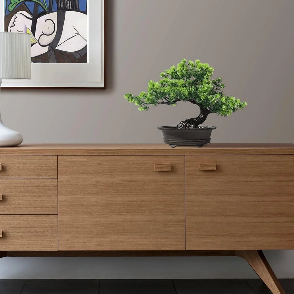 Artificial Bonsai Tree, 9.5" Tall Faux Greenery for Home, Office, Bathroom & Bookshelf Decor, Indoor Farmhouse Decoration