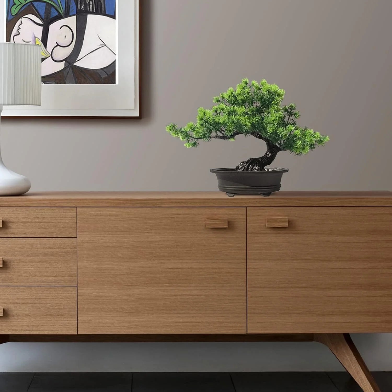 Artificial Bonsai Tree, 9.5" Tall Faux Greenery for Home, Office, Bathroom & Bookshelf Decor, Indoor Farmhouse Decoration