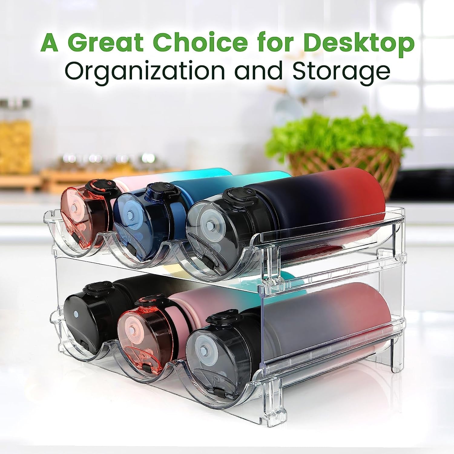 Water Bottle Organizer for Cabinet, 2 Packs Water Bottle Storage Rack, Water Bottle Holder for Cabinet