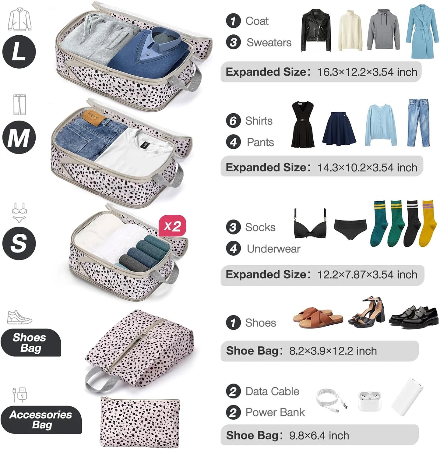 6 Set Compression Packing Cubes for Suitcases, Travel Accessories, Suitcase Organizer, Packing Cubes for Travel Luggage Organizer Women Men