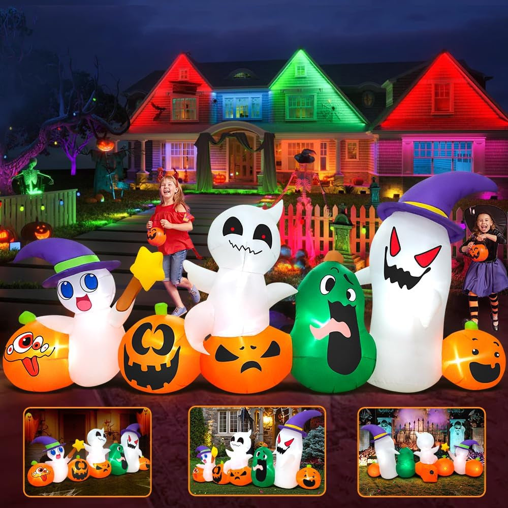 8 FT inflatable Halloween ghost decoration for lawn, garden, and yard