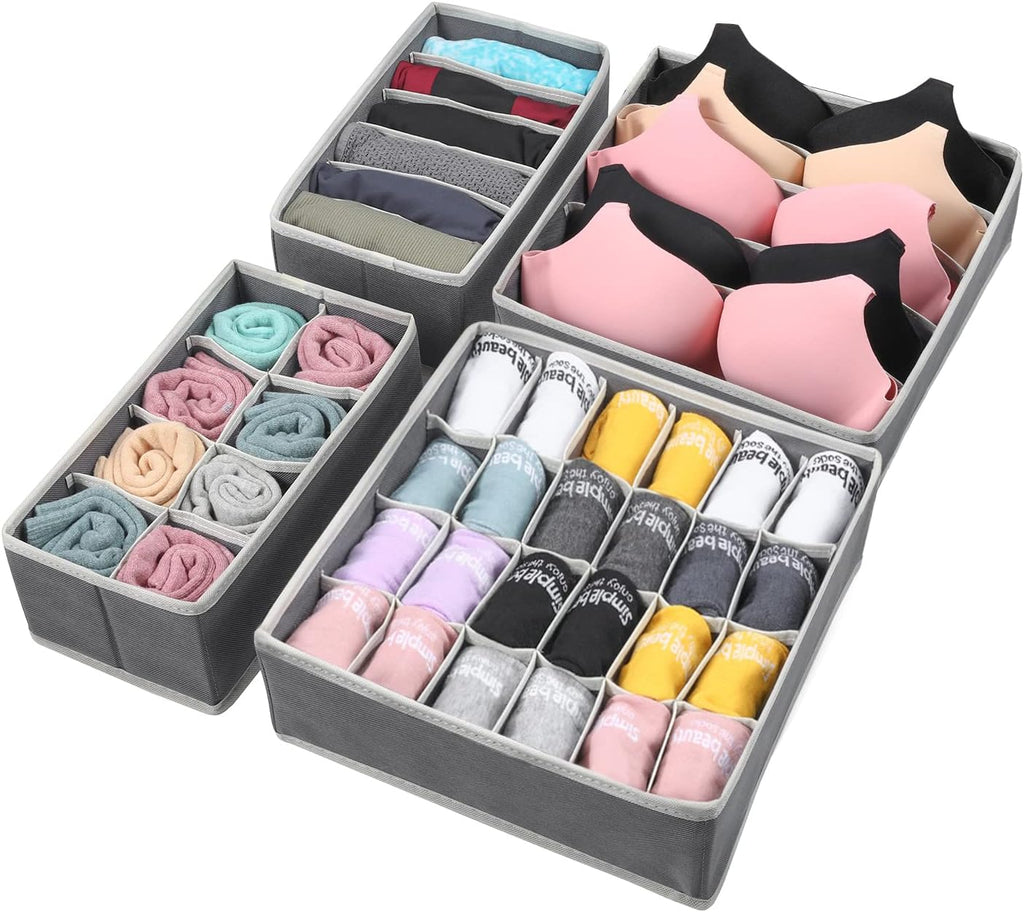 4 Pcs Underwear Drawer Organizers Divider, Closet Socks Organizer and Storage Boxes for Lingerie, Bra, Undies
