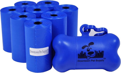 Rainbow dog poop bag rolls with bone-shaped dispenser for walking dogs