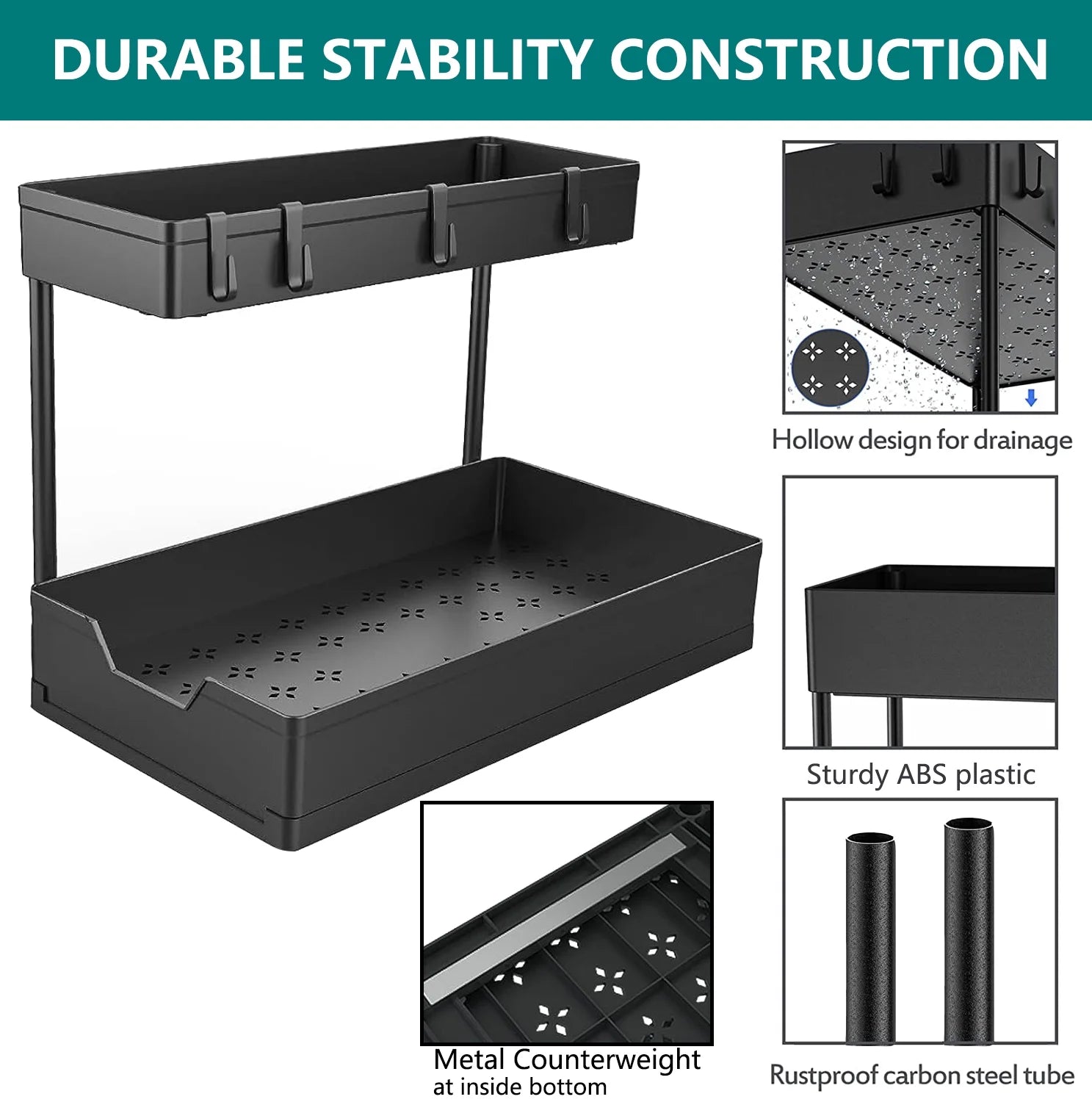 2-Pack Under Sink Organizer, 2-Tier Sliding Storage Drawers for Kitchen & Bathroom