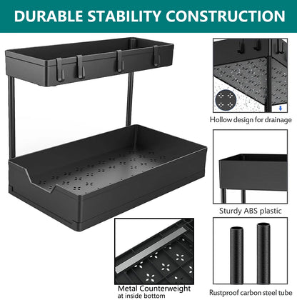 2-Pack Under Sink Organizer, 2-Tier Sliding Storage Drawers for Kitchen & Bathroom