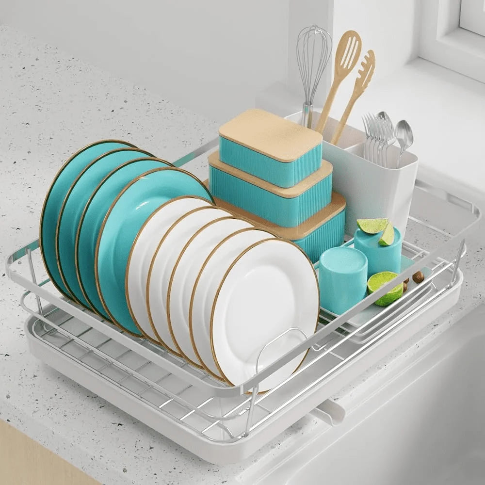 Dish Drying Rack, Compact Dish Racks for Kitchen Counter, Silver