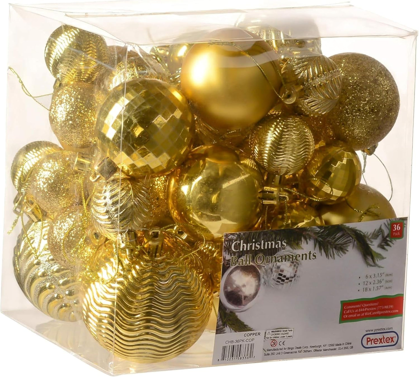  36-Piece Shatterproof Green Christmas Ornaments – 3 Sizes, 6 Styles with Hanging Loops for Tree, Wreath & Holiday Decor