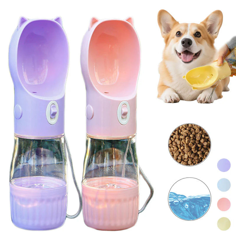 2-in-1 Portable Dog Water Bottle & Food Container – Leak-Proof Pet Feeder for Travel