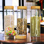 3-Pack Glass Storage Jars with Airtight Bamboo Lids, 80oz Canisters for Cereal, Cookies, Pasta & Kitchen Storage